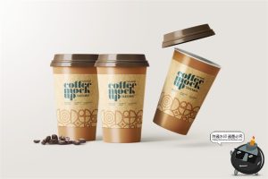 咖啡品牌提案VI名片包装袋纸杯马克杯贴图衍生样机PSD模板PS素材-设计猿