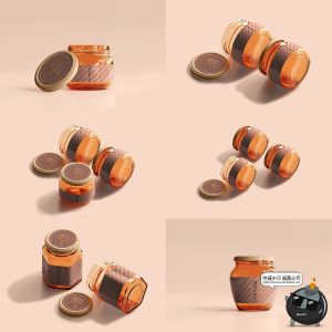 玻璃罐蜂蜜琥珀色密封多规格透明瓶展示贴图PSD模板样机集PS素材-设计猿