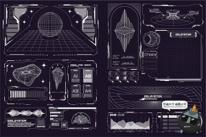 赛博朋克复古未来主义抽象数字科幻科技HUD信息框AI矢量元素素材-设计猿