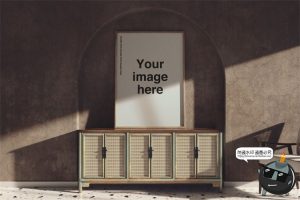 光影文艺弧形拱形画廊展览场景艺术海报贴图样机PSD模板PS素材-设计猿