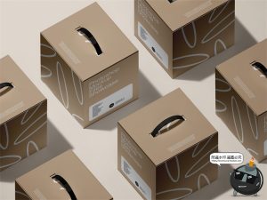 牛皮纸正方形手提纸箱产品包装纸盒贴图样机展示PSD模板PS素材-设计猿