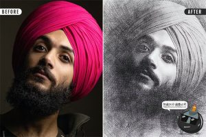 黑白素描碳素笔铅笔画写实后期效果特效智能样机PSD模板PS素材-设计猿