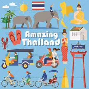 卡通泰国风格旅游风景图案人物元素背景活动设计AI矢量图片素材-设计猿