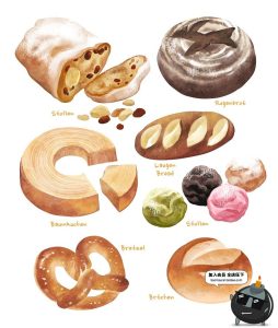 手绘水彩甜甜圈面包蛋糕下午茶点心插画元素餐饮海报PSD设计素材-设计猿