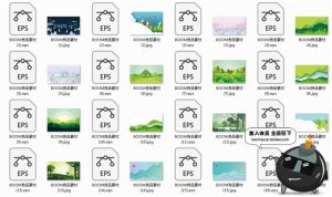 风景远山剪影线条绿色森林环保海报AI矢量插画配图设计素材模板-设计猿