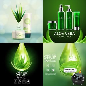 绿色护肤品美妆宣传海报芦荟胶清新补水化妆品广告AI矢量素材-设计猿