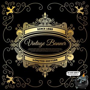 欧式边框花纹图标图形徽章地产黑金底纹背景元素年鉴矢量AI素材-设计猿