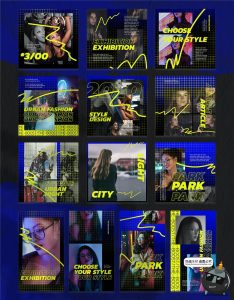 潮流时尚风格网格元素品牌介绍个性宣传海报图文排版PSD模板素材-设计猿