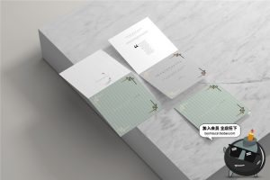 正方形对折页邀请函请柬卡片效果图展示VI贴图样机PSD模板PS素材-设计猿