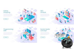 2.5D等轴等距平面设计概念3D立体着陆页banner海报插画AI矢量素材-设计猿