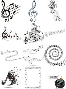 卡通黑色音符五线谱音阶音乐元素音律装饰图案PNG免抠免扣素材-设计猿