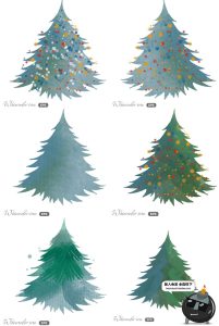 北欧手绘卡通小清新水彩圣诞树卡通树插画背景封面AI矢量设计素材-设计猿