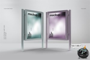 城市街头户外路牌灯箱招牌广告海报贴图效果展示PSD模板样机素材-设计猿