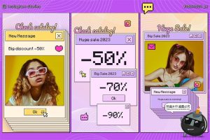 Y2K复古PC电脑系统弹窗窗口像素风广告图文排版版式PSD模板素材-设计猿