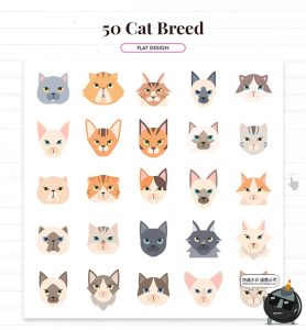 扁平化可爱呆萌猫猫咪元素插图线稿图标PNG免抠AI矢量icons素材-设计猿