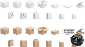 3D立体包装盒快递手提购物纸袋纸箱图标元素AI矢量图案设计素材-设计猿