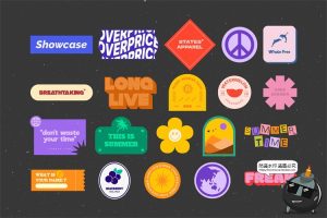 复古怀旧Y2K趣味卡通贴纸LOGO图标徽章徽标AI矢量PNG免抠素材-设计猿