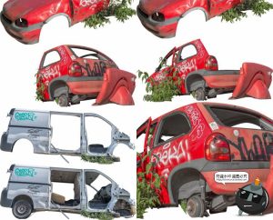 汽车残骸毁坏车辆零件报废汽车废墟参考场景后期合成PNG免抠素材-设计猿