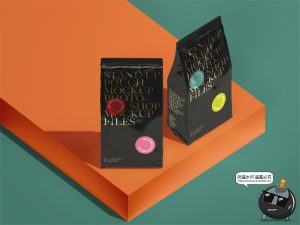 茶叶咖啡豆饲料极简质感立式包装袋金属铝箔袋料袋包装样机PS素材-设计猿