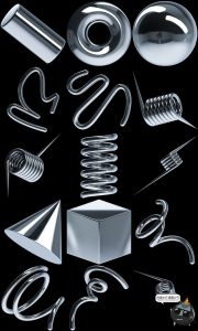 酸性机能抽象镀铬风金属模型球形方形物体装饰元素PNG免抠素材-设计猿