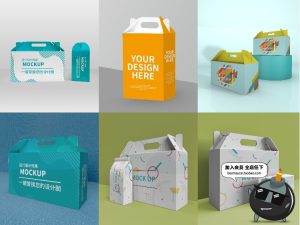 手提式卡扣纸盒水果食品礼盒纸箱包装效果VI智能贴图PSD样机素材-设计猿