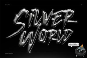 未来派抽象酸性艺术科技铬合金镭射金属文字字体特效PSD模板素材-设计猿