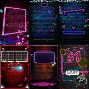 时尚渐变霓虹灯闪烁酷炫促销竖屏H5单页海报场景背景PSD模板素材-设计猿