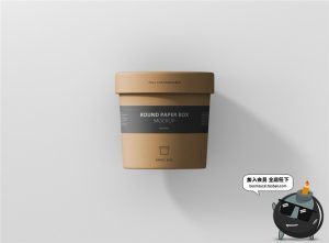 圆形纸质纸筒圆柱餐饮外卖包装盒包装VI样机展示PSD模板设计素材-设计猿