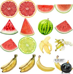 手绘水彩水果西瓜石榴芒果奶茶菜单元素横切面AI矢量PNG装饰素材-设计猿