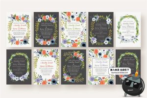 花卉森系植物婚礼晚会物料请帖请柬卡片名片唯美水彩PSD模板素材-设计猿