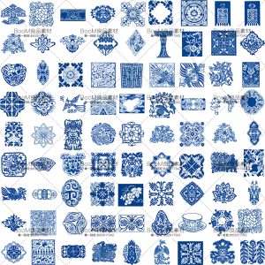中国风青花瓷器古典花边框传统花纹带吉祥结挂轴AI矢量CDR素材-设计猿