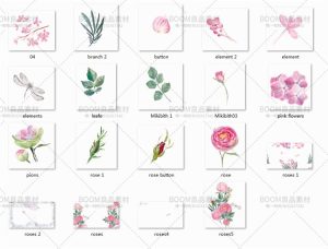 玫瑰花唯美粉色水彩手绘婚庆邀请函元素手账卡片设计PNG免扣素材-设计猿