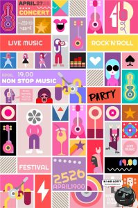 扁平化波普涂鸦风格抽象音乐会插画海报广告AI矢量设计后期素材-设计猿
