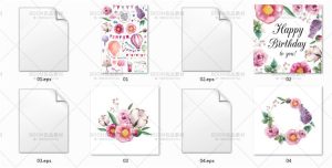 唯美森系水彩风花朵热气球花环彩旗手账元素PNG免扣矢量设计素材-设计猿