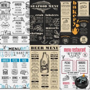 欧美复古英文黑板风手绘素描快餐西餐厅菜单宣传图案AI模板素材-设计猿