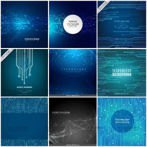 未来科技感科幻炫酷IT蓝色电子电路板海报背景平面AI设计矢量素材-设计猿