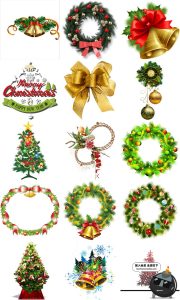 圣诞树圣诞花环铃铛贺卡相册笔记本装饰美化PNG免抠透明设计素材-设计猿