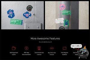 做旧破损贴纸潮流街头艺术褶皱撕裂贴纸贴图样机PSD模板PS素材-设计猿