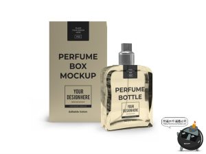 香水玻璃瓶按压喷雾淡黄色包装智能贴图展示样机PSD模板PS素材-设计猿