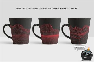 蒸汽波赛博朋克抽象山峰未来科幻山脉网格纹理背景AI矢量PNG素材-设计猿