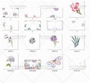 紫色花朵优雅唯美彩色蝴蝶手绘植物浪漫元素PNG免抠元素设计素材-设计猿