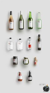 透明玻璃啤酒红酒香槟调味罐酒瓶酒标包装贴图样机PSD模板PS素材-设计猿