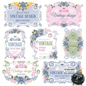 新简约欧式复古线条主题边框花纹LOGO标志角框花边插画矢量AI素材-设计猿