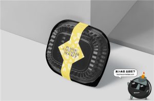 水果生鲜食品透明盖子黑底外卖塑料包装设计VI样机PSD模板PS素材-设计猿