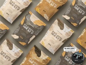 自封袋零食坚果食品密封包装袋自立站立袋VI样机PSD模板PS素材-设计猿