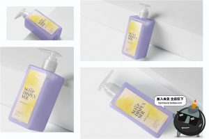 洗手液沐浴露洗发露透明塑料按压瓶包装VI贴图样机PSD模板PS素材-设计猿