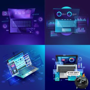 计算机2.5D虚拟互联网未来网络科技感手机信息插画海报AI矢量素材-设计猿