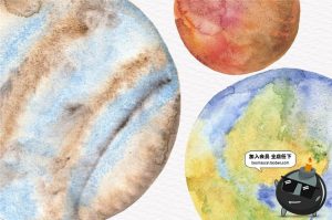 手绘水彩星球行星宇宙天空风格插图元素设计素材PSD模板PNG免扣-设计猿
