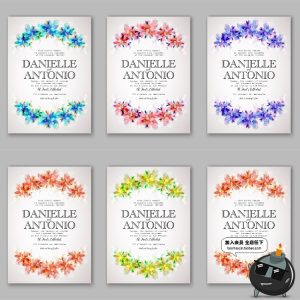 文艺森系深蓝花卉植物婚礼邀请函请柬卡片海报模板AI矢量设计素材-设计猿