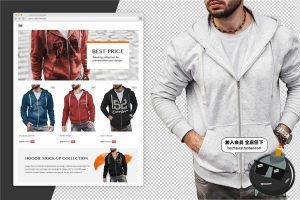 格连帽衫服装卫衣上衣VI文创贴图样机展示模型mockups模板PSD素材-设计猿